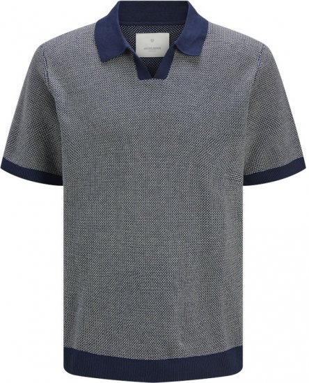 Jack & Jones Ceaston Knit Short Sleeve Sweater Grey/Blue - Tröjor & hoodies - Stora hoodies & tröjor - 2XL-14XL