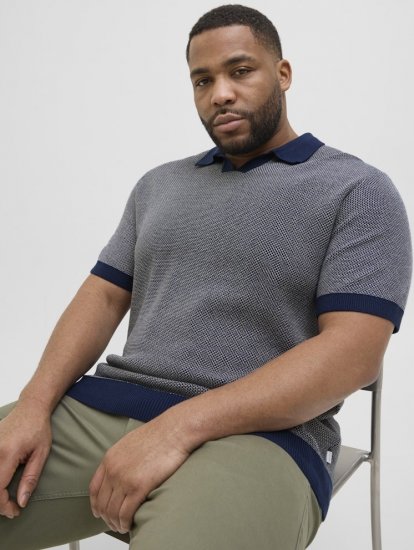 Jack & Jones Ceaston Knit Short Sleeve Sweater Grey/Blue - Tröjor & hoodies - Stora hoodies & tröjor - 2XL-14XL