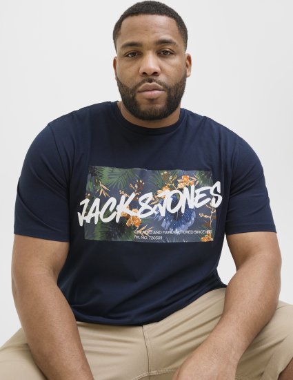 Jack & Jones Hawaii Shape Crew Neck T-Shirt Navy - T-shirts - Stora T-shirts - 2XL-14XL