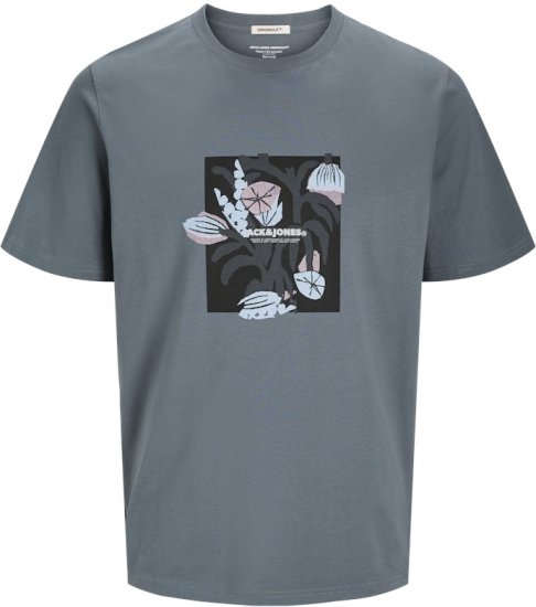 Jack & Jones Almeria Front Print Crew Neck T-Shirt Grey - T-shirts - Stora T-shirts - 2XL-14XL