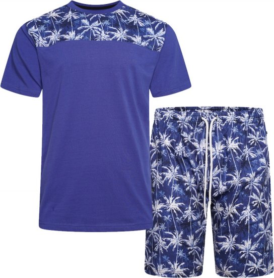 Kam Jeans 5002 Palm Tree Panel Tee And Short Set Electric Blue - T-shirts - Stora T-shirts - 2XL-14XL