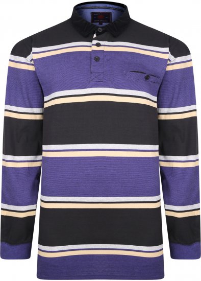Kam Jeans 5242 Long Sleeve Stripe Polo with Corduroy Trim Collar Black - Pikétröjor - Stora pikétröjor - 2XL-8XL