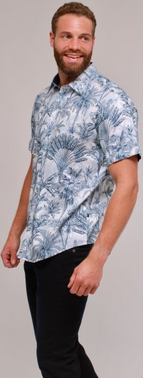 Kam Jeans 6063 Summer Print Short Sleeve Shirt Blue - Skjortor - Stora skjortor - 2XL-8XL