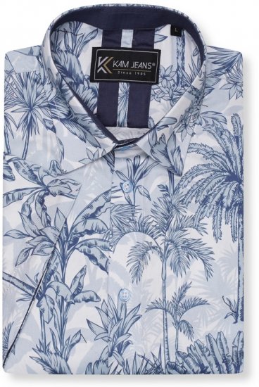 Kam Jeans 6063 Summer Print Short Sleeve Shirt Blue - Skjortor - Stora skjortor - 2XL-8XL