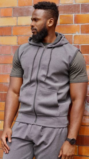 Kam Jeans 7077 Textured Interlock Sleeveless Hoodie Charcoal - Tröjor & hoodies - Stora hoodies & tröjor - 2XL-14XL