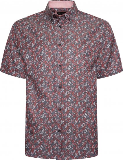 Kam Jeans P034 Premium Floral Print Short Sleeve Shirt Burgundy - Skjortor - Stora skjortor - 2XL-8XL