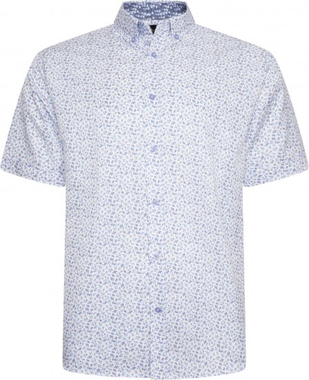 Kam Jeans P035 Premium Mini Leaf Print Short Sleeve Shirt White - Skjortor - Stora skjortor - 2XL-8XL
