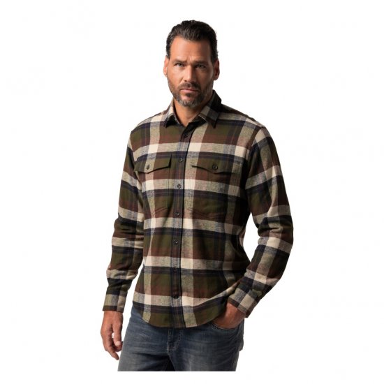 JP1880 Shirt Flannel Long Sleeve Dark Brown TALL - HERRKLÄDER MT-6XLT - Kläder för långa män