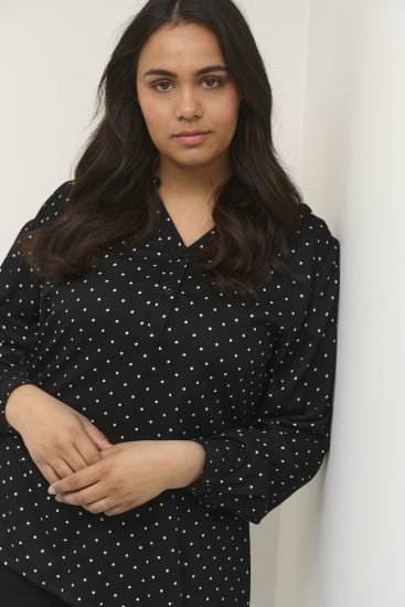 Kaffe Curve Joy Blus Svart / Vit Prickig - Blusar & tunikor - 