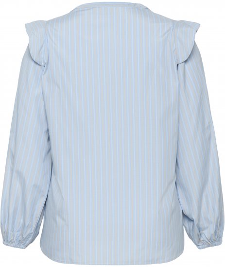 Kaffe Curve Lenia Flounce Shirt Powder Blue Stripe - Skjortblusar - 