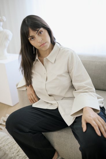 Kaffe Curve Josa Shirt Feather Grey Stripe - Skjortblusar - 