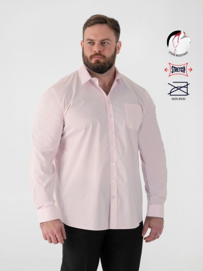 D555 Oliver Fläckavvisande Lättstruken Stretchskjorta med Lång Ärm Rosa - Skjortor - Stora skjortor - 2XL-8XL