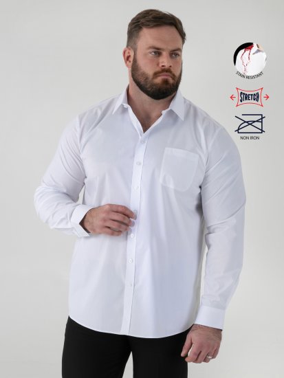 D555 Oliver Fläckavvisande Lättstruken Stretchskjorta med Lång Ärm Vit - Skjortor - Stora skjortor - 2XL-8XL