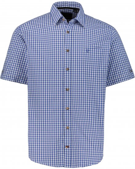 JP1880 Short Sleeve Check Print Traditional Shirt Blue - Skjortor - Stora skjortor - 2XL-8XL