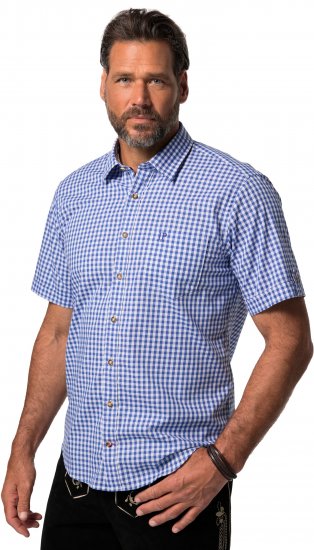 JP1880 Short Sleeve Check Print Traditional Shirt Blue - Skjortor - Stora skjortor - 2XL-8XL