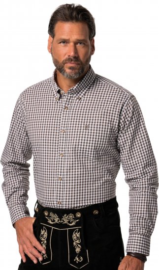 JP1880 Long Sleeve Check Print Traditional Shirt Brown - Skjortor - Stora skjortor - 2XL-8XL
