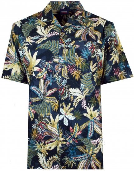 Espionage SH410 Short Sleeve Jungle Print Shirt Navy - Kortärmade skjortor - Kortärmade Skjortor Stora Storlekar