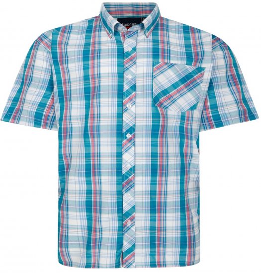Espionage SH443 Checked Short Sleeve Shirt Green/Pink/White - Skjortor - Stora skjortor - 2XL-8XL