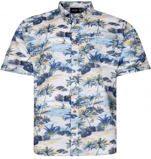 Espionage SH469 Short Sleeve Palm Printed Shirt Blue/Lemon - Kortärmade skjortor - Kortärmade Skjortor Stora Storlekar
