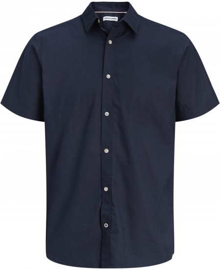 Jack & Jones Henry Slub Short Sleeve Navy - Skjortor - Stora skjortor - 2XL-8XL