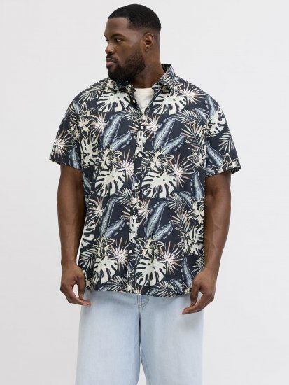 Jack & Jones Honolulu Short Sleeve Resort Shirt Black - Skjortor - Stora skjortor - 2XL-8XL