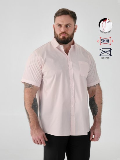 D555 Lucas Fläckavvisande Lättstruken Stretchskjorta med Kort Ärm Rosa - Skjortor - Stora skjortor - 2XL-8XL