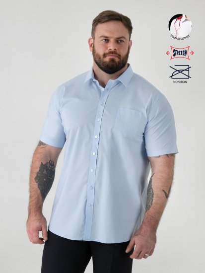 D555 Lucas Fläckavvisande Lättstruken Stretchskjorta med Kort Ärm Ljusblå - Skjortor - Stora skjortor - 2XL-8XL