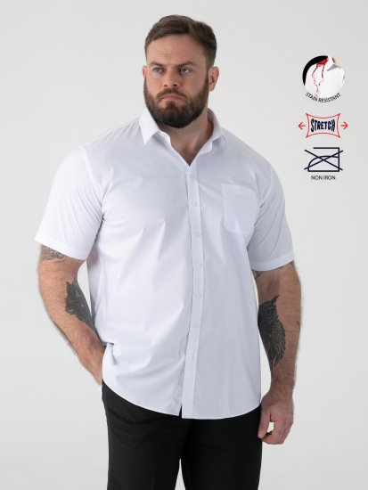 D555 Lucas Fläckavvisande Lättstruken Stretchskjorta med Kort Ärm Vit - Skjortor - Stora skjortor - 2XL-8XL