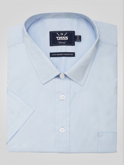 D555 Lucas Fläckavvisande Lättstruken Stretchskjorta med Kort Ärm Ljusblå - Skjortor - Stora skjortor - 2XL-8XL