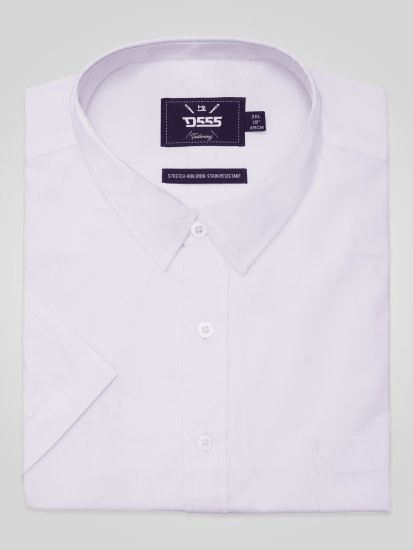 D555 Lucas Fläckavvisande Lättstruken Stretchskjorta med Kort Ärm Vit - Skjortor - Stora skjortor - 2XL-8XL