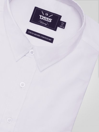 D555 Lucas Fläckavvisande Lättstruken Stretchskjorta med Kort Ärm Vit - Skjortor - Stora skjortor - 2XL-8XL