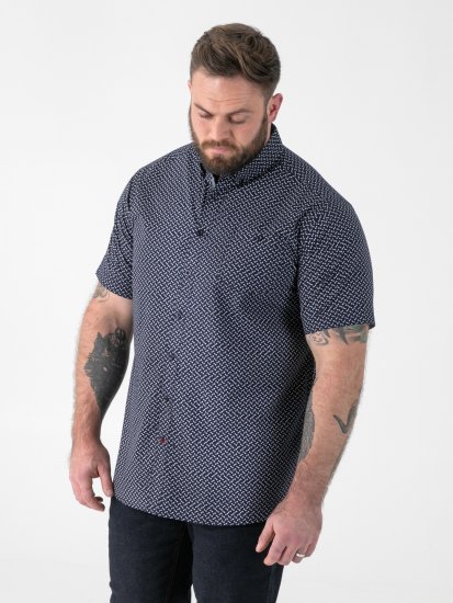 D555 Melrose Navy Icon AOP Button Down Collar Short Sleeve Navy - Kortärmade skjortor - Kortärmade Skjortor Stora Storlekar