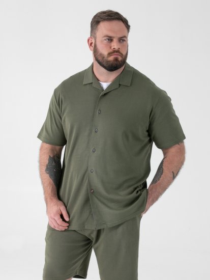 D555 Connor Stretch Cuban Collar Reosrt Short Sleeve Shirt Khaki - Skjortor - Stora skjortor - 2XL-8XL