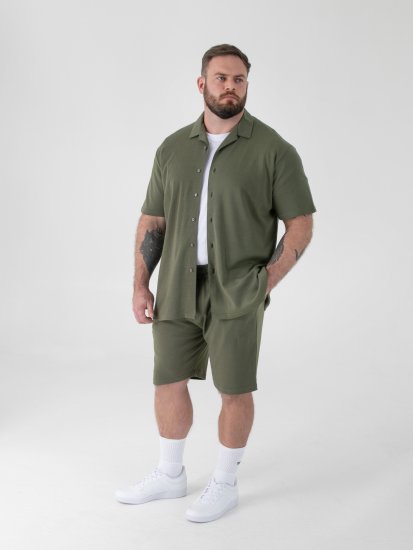 D555 Connor Stretch Cuban Collar Reosrt Short Sleeve Shirt Khaki - Skjortor - Stora skjortor - 2XL-8XL
