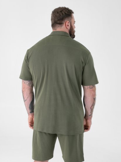 D555 Connor Stretch Cuban Collar Reosrt Short Sleeve Shirt Khaki - Skjortor - Stora skjortor - 2XL-8XL