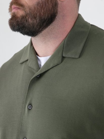 D555 Connor Stretch Cuban Collar Reosrt Short Sleeve Shirt Khaki - Skjortor - Stora skjortor - 2XL-8XL
