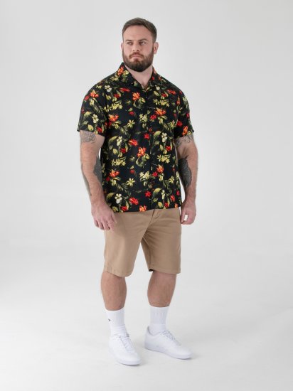 D555 Gordon Hawaiian AOP Cuvan Collar Resort Short Sleeve Black - Skjortor - Stora skjortor - 2XL-8XL