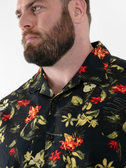 D555 Gordon Hawaiian AOP Cuvan Collar Resort Short Sleeve Black - Skjortor - Stora skjortor - 2XL-8XL