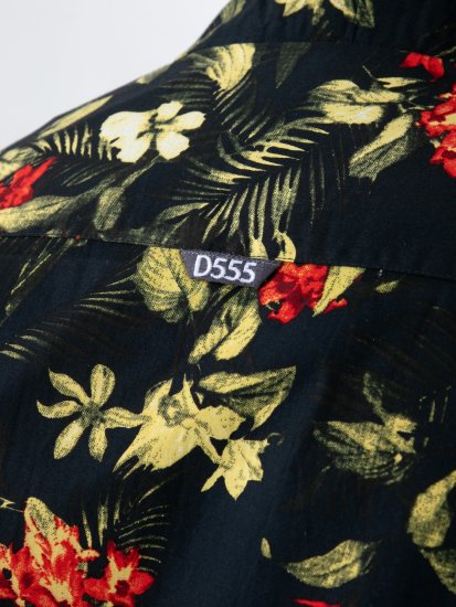 D555 Gordon Hawaiian AOP Cuvan Collar Resort Short Sleeve Black - Skjortor - Stora skjortor - 2XL-8XL