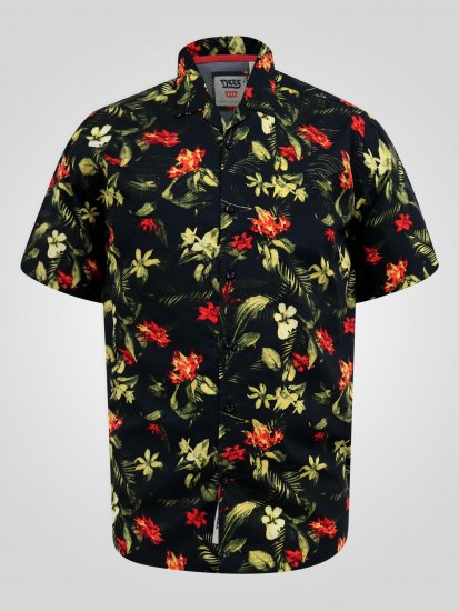 D555 Gordon Hawaiian AOP Cuvan Collar Resort Short Sleeve Black - Skjortor - Stora skjortor - 2XL-8XL