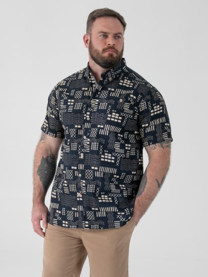 D555 Rick Geometric Print Short Sleeve Shirt Navy - Skjortor - Stora skjortor - 2XL-8XL