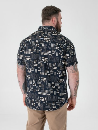 D555 Rick Geometric Print Short Sleeve Shirt Navy - Skjortor - Stora skjortor - 2XL-8XL