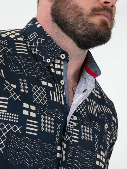 D555 Rick Geometric Print Short Sleeve Shirt Navy - Skjortor - Stora skjortor - 2XL-8XL