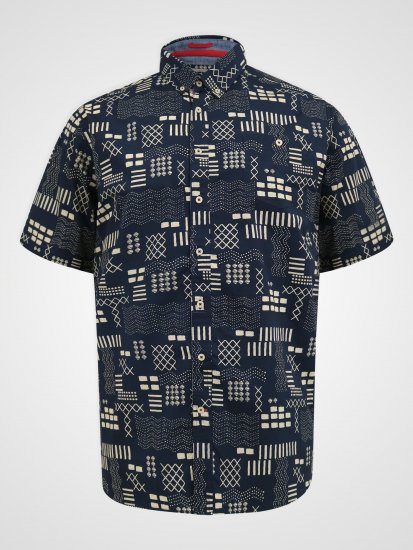 D555 Rick Geometric Print Short Sleeve Shirt Navy - Skjortor - Stora skjortor - 2XL-8XL