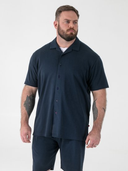 D555 Connor Stretch Cuban Collar Resort Short Sleeve Shirt Navy - Skjortor - Stora skjortor - 2XL-8XL