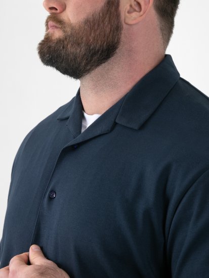 D555 Connor Stretch Cuban Collar Resort Short Sleeve Shirt Navy - Skjortor - Stora skjortor - 2XL-8XL