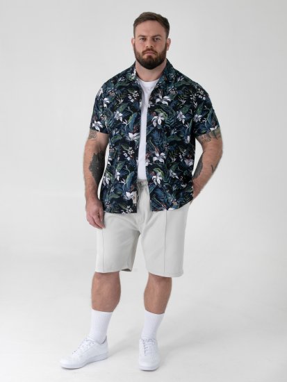 D555 Corden Hawaiian AOP Cuban Collar Resort Short Sleeve Navy - Kortärmade skjortor - Kortärmade Skjortor Stora Storlekar