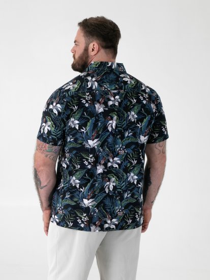 D555 Corden Hawaiian AOP Cuban Collar Resort Short Sleeve Navy - Kortärmade skjortor - Kortärmade Skjortor Stora Storlekar