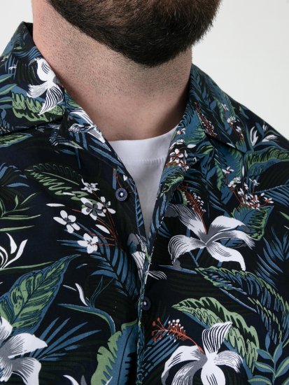 D555 Corden Hawaiian AOP Cuban Collar Resort Short Sleeve Navy - Kortärmade skjortor - Kortärmade Skjortor Stora Storlekar