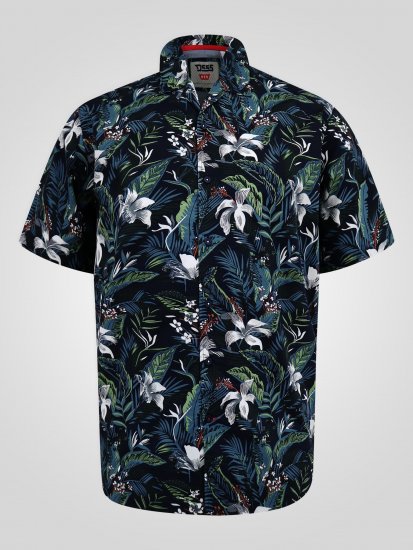 D555 Corden Hawaiian AOP Cuban Collar Resort Short Sleeve Navy - Kortärmade skjortor - Kortärmade Skjortor Stora Storlekar
